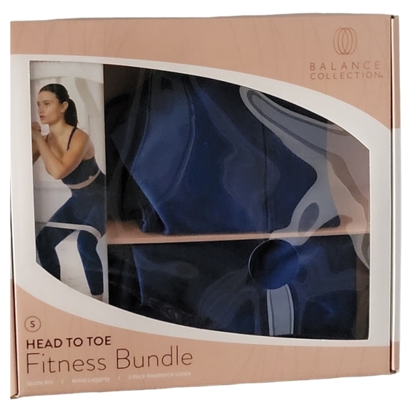 Balance Collection Head To Toe Fitness Bundle Sz S Blue Leggings  Bra Bands NIB - Picture 1 of 8